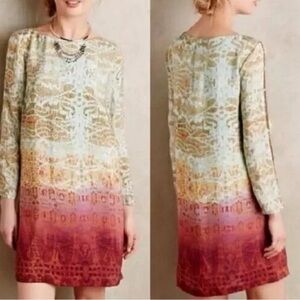Anthropologie MAEVE Cleome Silk Tunic Shift Dress Ombré Paisley Size  S
